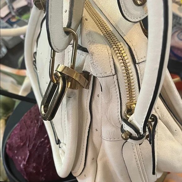 Chloe White Satchel with Gold Accents - Picture 9 of 17